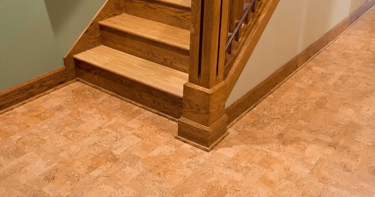 End of a staircase with cork flooring in Toledo, OH