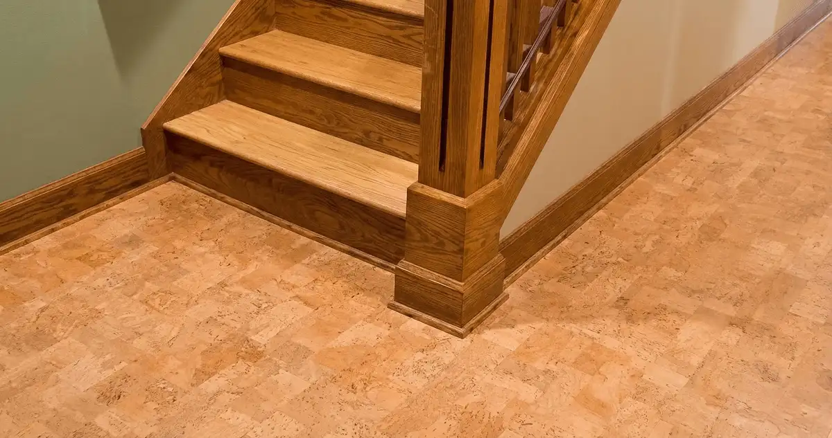 End of a staircase with cork flooring in Toledo, OH